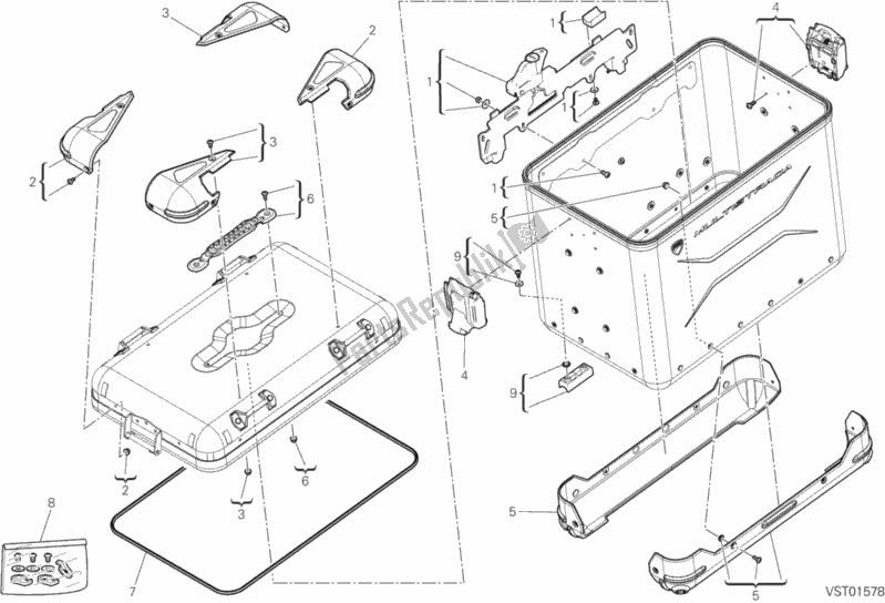 All parts for the Left Pannier of the Ducati Multistrada 1200 Enduro Touring USA 2018